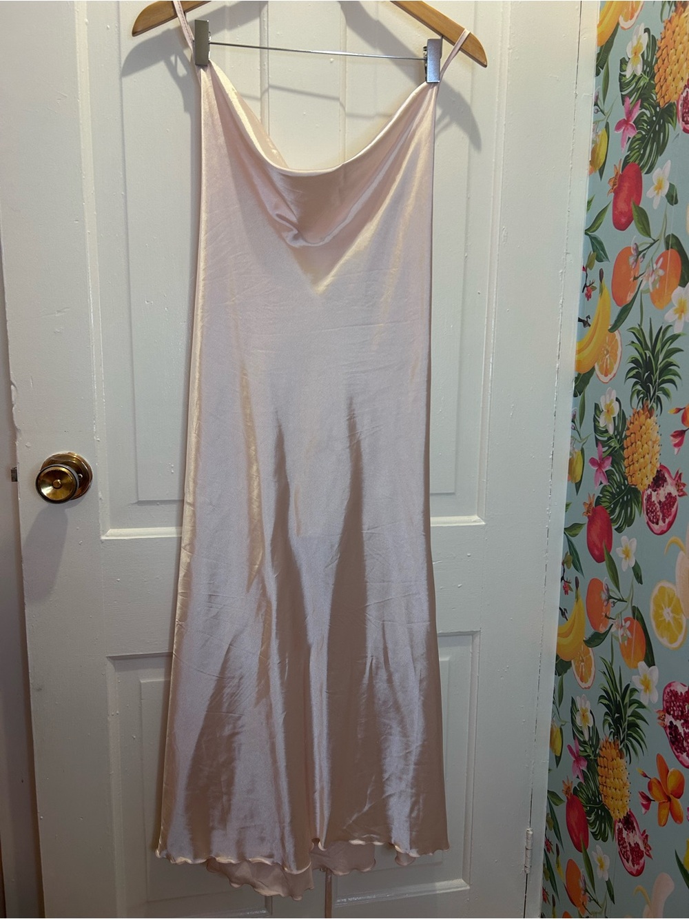 Minimalist Satin Spaghetti Strap Maxi Dress – Blush / Nude
